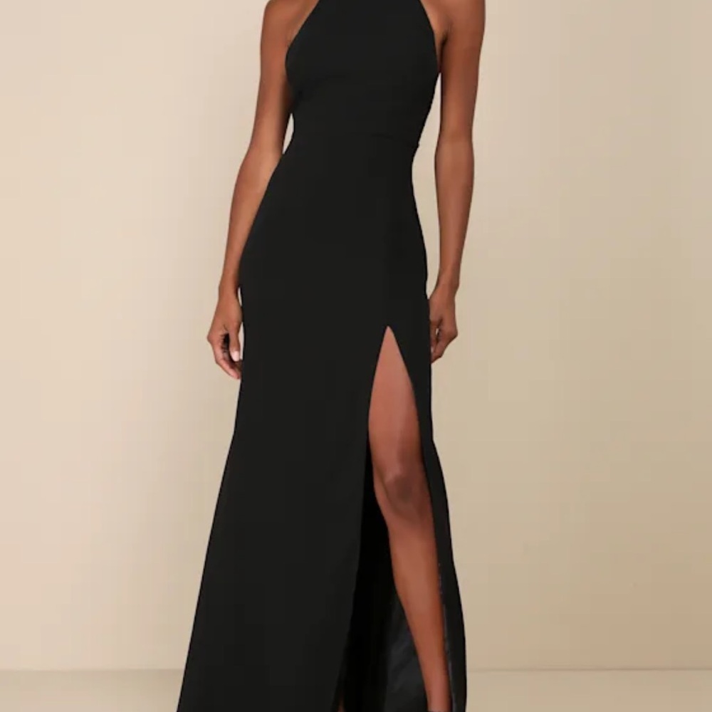 Lulu’s Elegant Black Halter Maxi Dress